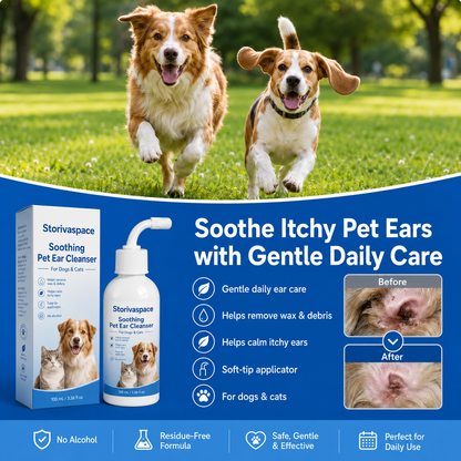 🐾 Soothing Pet Ear Cleanser – Gentle Wax, Odor & Itchy Ear Care for Dogs & Cats 💙
