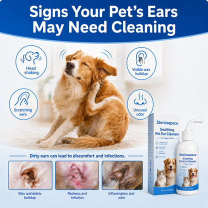🐾 Soothing Pet Ear Cleanser – Gentle Wax, Odor & Itchy Ear Care for Dogs & Cats 💙