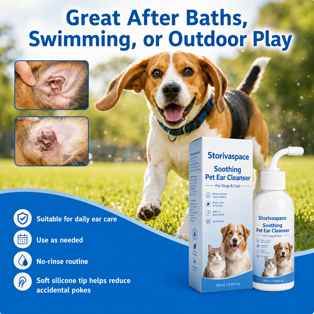 🐾 Soothing Pet Ear Cleanser – Gentle Wax, Odor & Itchy Ear Care for Dogs & Cats 💙
