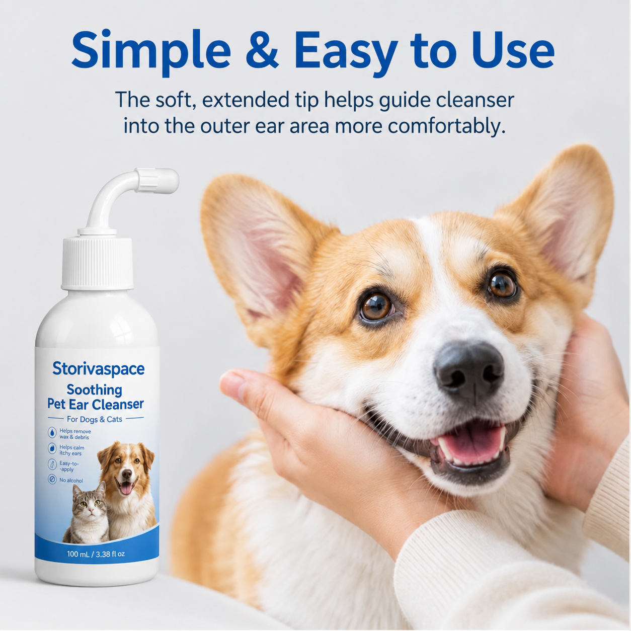 Simple application of Storivaspace pet ear cleanser