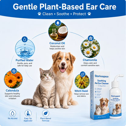 🐾 Soothing Pet Ear Cleanser – Gentle Wax, Odor & Itchy Ear Care for Dogs & Cats 💙